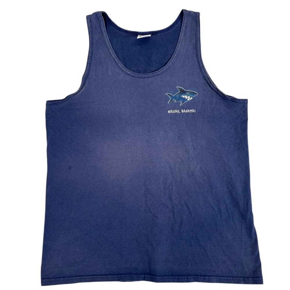 Yacht Club Nassau Bahamas Shark Graphic Tank Top Navy Blue Mens XL